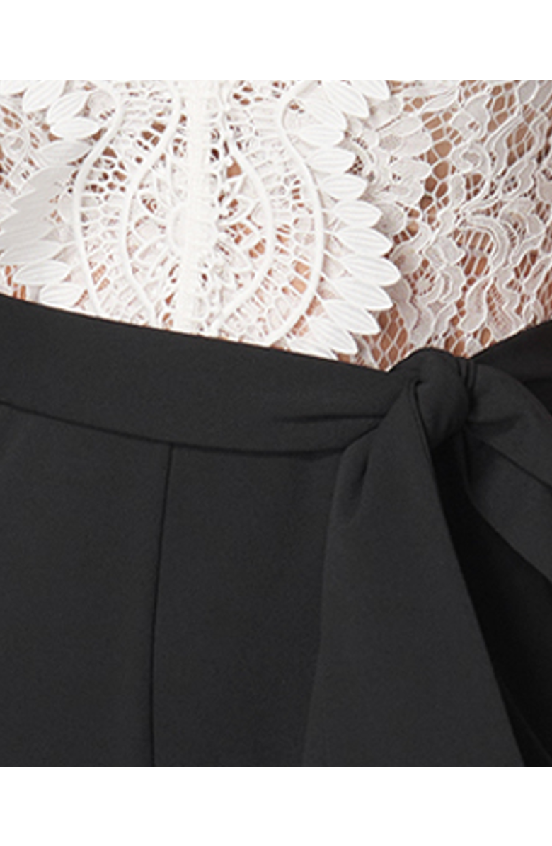 bebe Ruffle Lace Jumpsuit, Alternate, color, White/Black