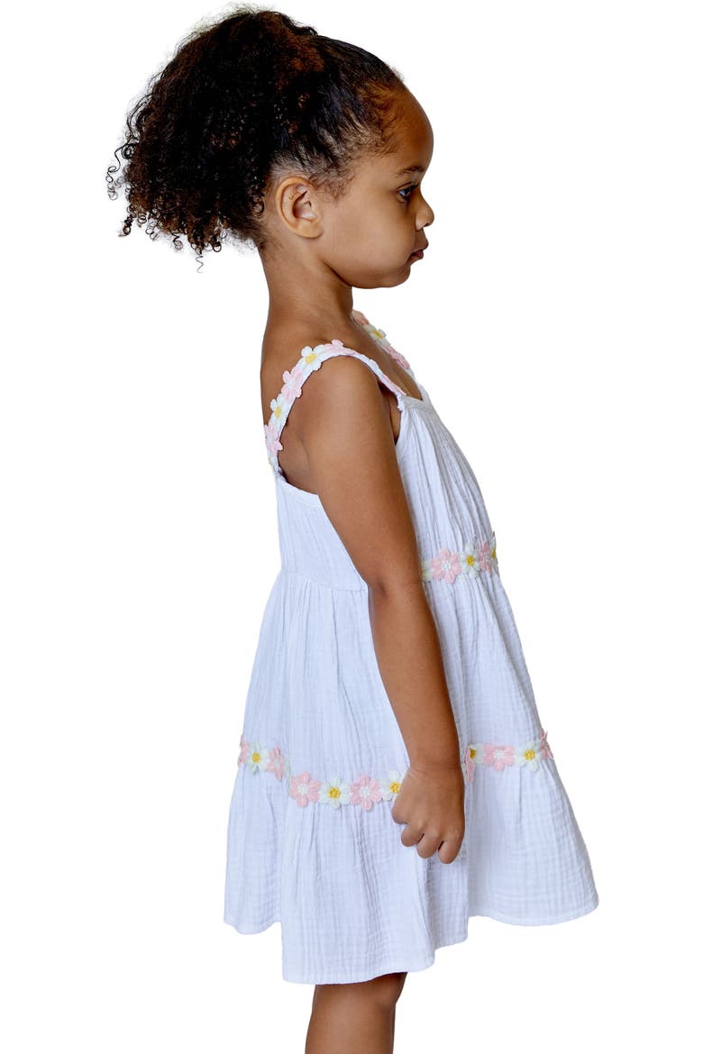 Kids' Flower Trim Cotton Dress, Alternate, color, WHITE