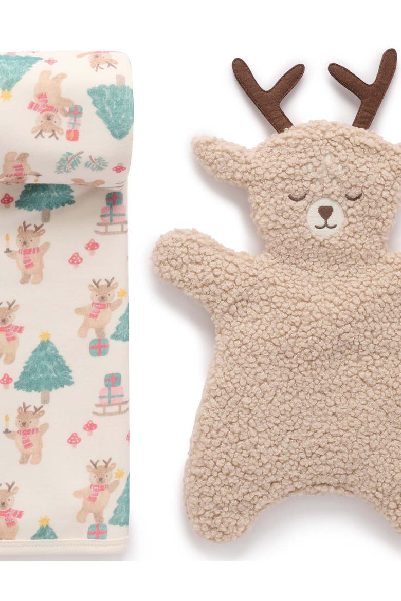 Christmas Stretch Blanket & Lovey Toy, Alternate, color, Deer Christmas Print
