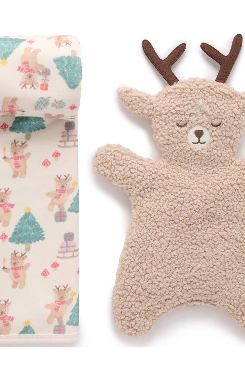 Purebaby Christmas Stretch Blanket & Lovey Toy, Alternate, color, Deer Christmas Print