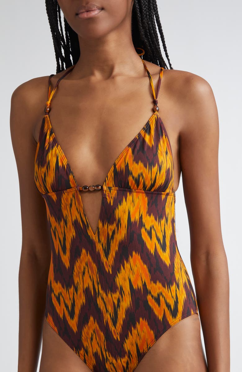 Ulla Johnson Leila Beaded One-Piece Swimsuit, Alternate, color, Terra