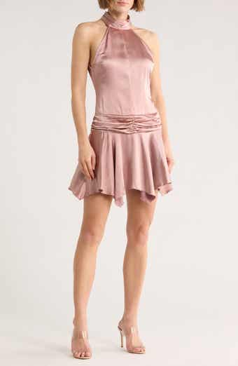 Motel Satin Halter Drop Waist Minidress