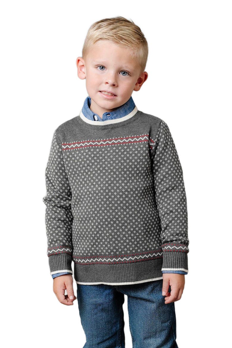 Boys' Organic Intarsia Crew Neck Sweater, Kids, Main, color, Charcoal Heather Birdseye