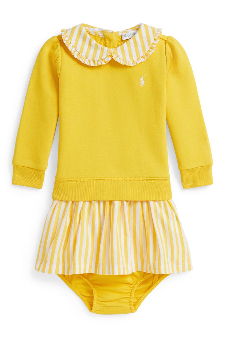 Mixed Media Long Sleeve Dress & Bloomers, Main, color, RACING YELLOW