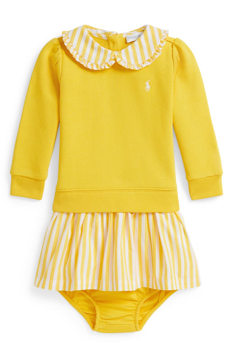 Ralph Lauren Mixed Media Long Sleeve Dress & Bloomers, Main, color, Racing Yellow