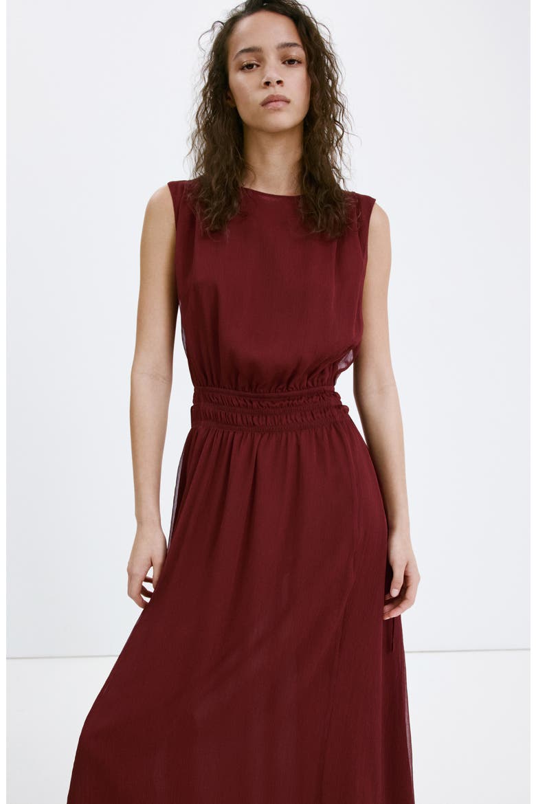 Sleeveless Gathered Waist Dress, Alternate, color, BURGUNDY