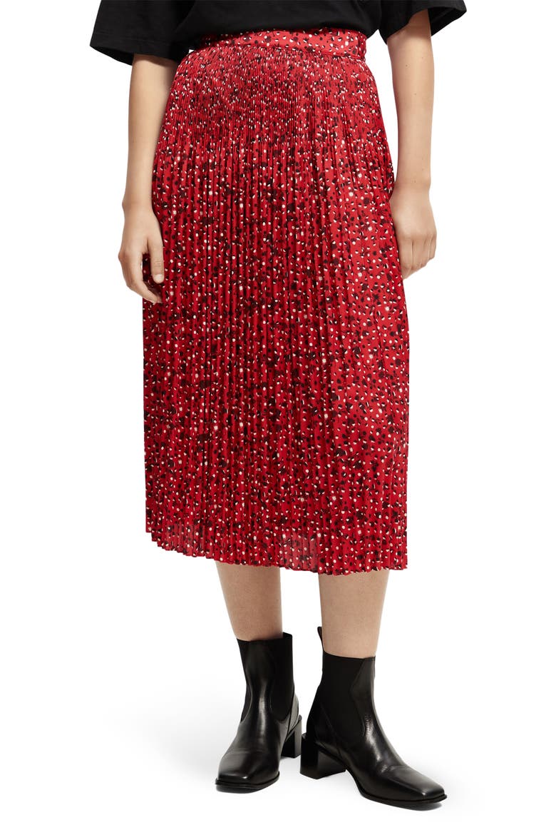 Floral Pleated Midi Skirt, Main, color, 5362-SPACE FLORAL ELECTRIC RED