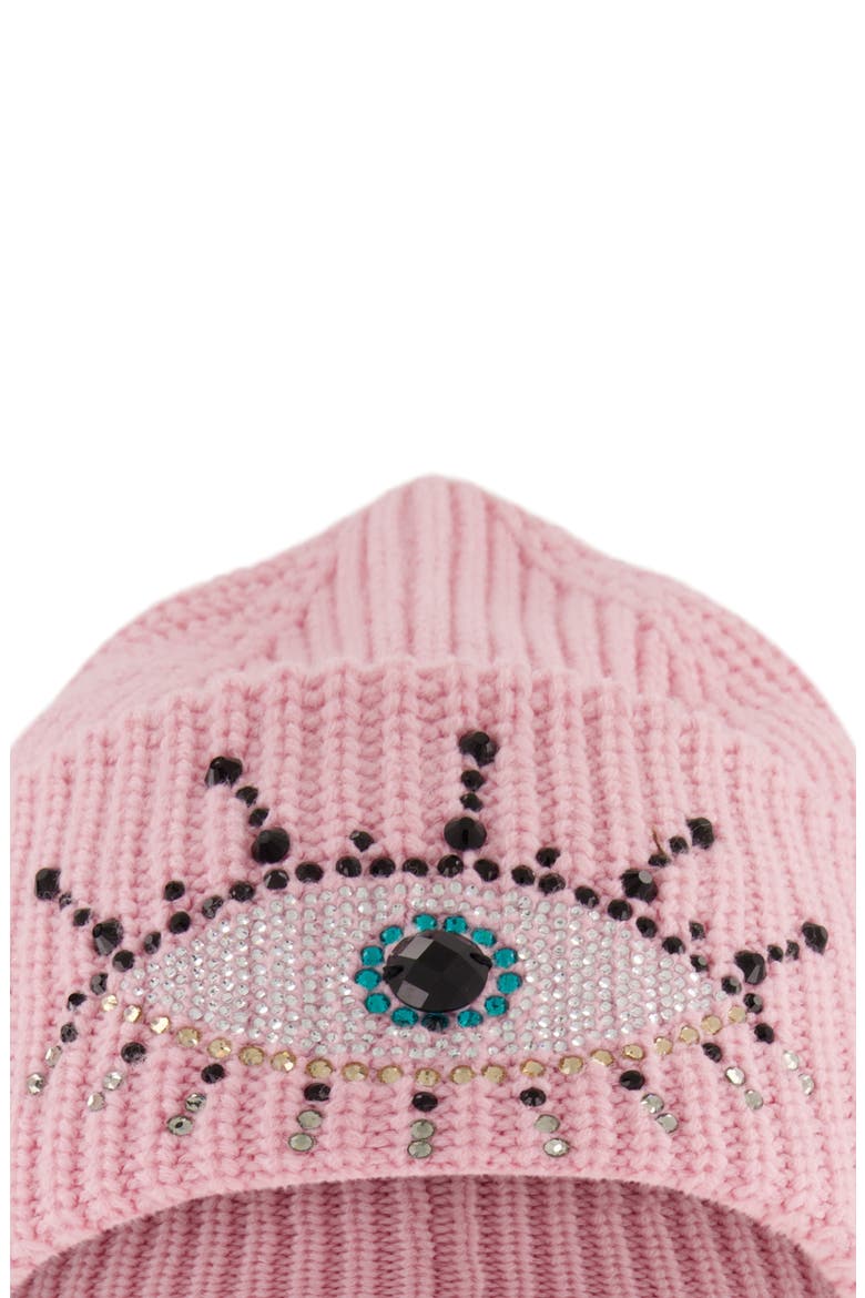 Beaded Evil Eye Beanie, Alternate, color, FUCHSIA