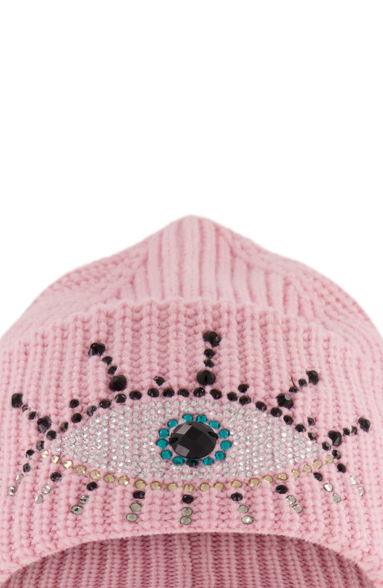 Kurt Geiger London Beaded Evil Eye Beanie, Alternate, color, Fuchsia