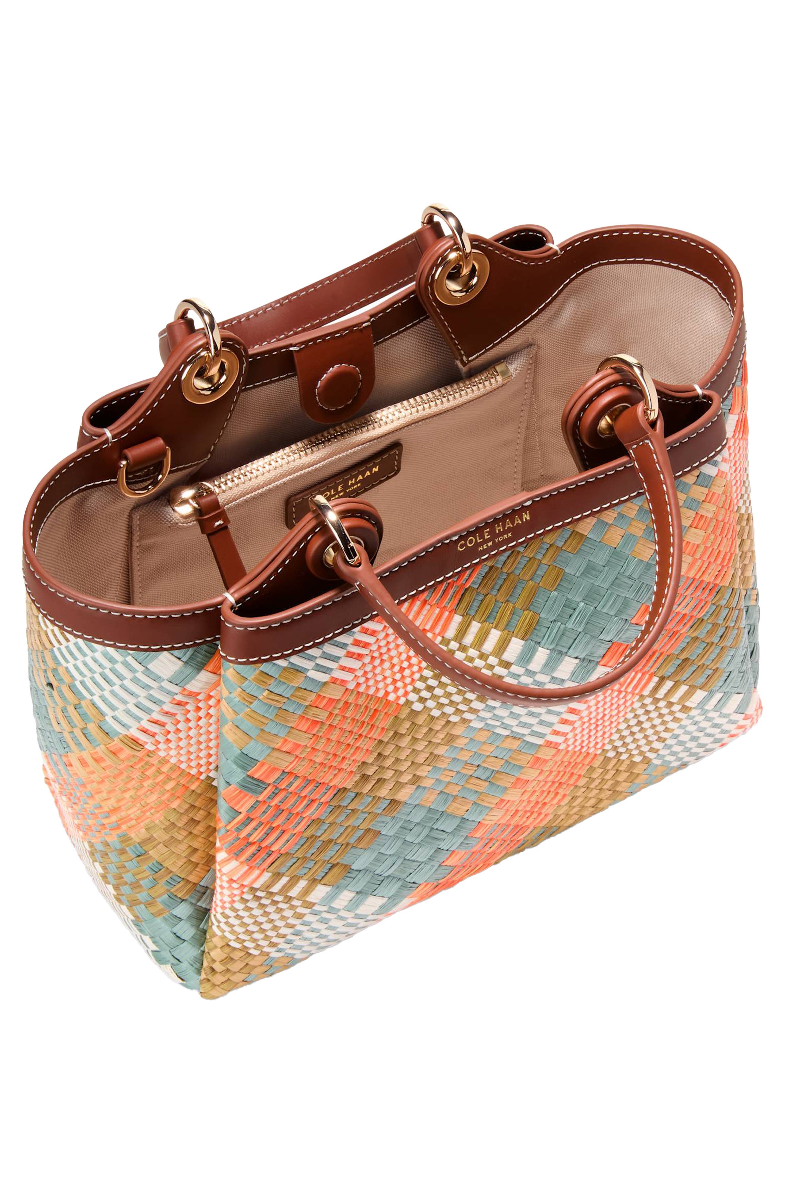Cole Haan Small Midtown Crossbody Tote, Alternate, color, Multi Color Woven Raffia Print