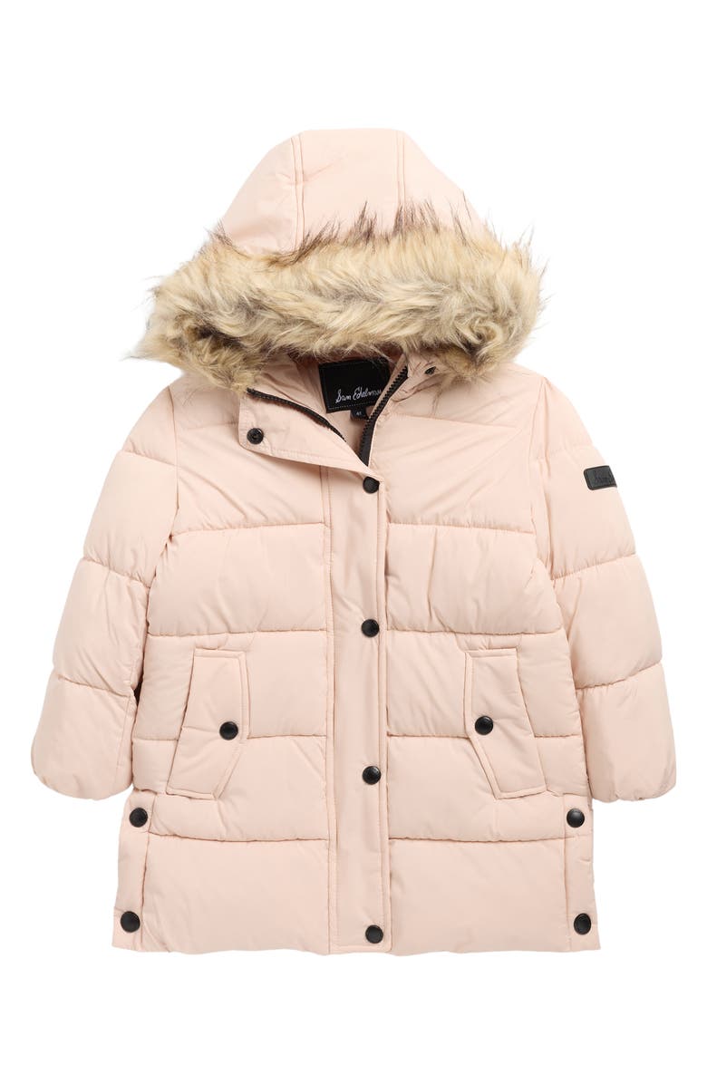 Sam Edelman Kids' Expedition Faux Fur Trim Hooded Puffer Coat, Main, color, Blush