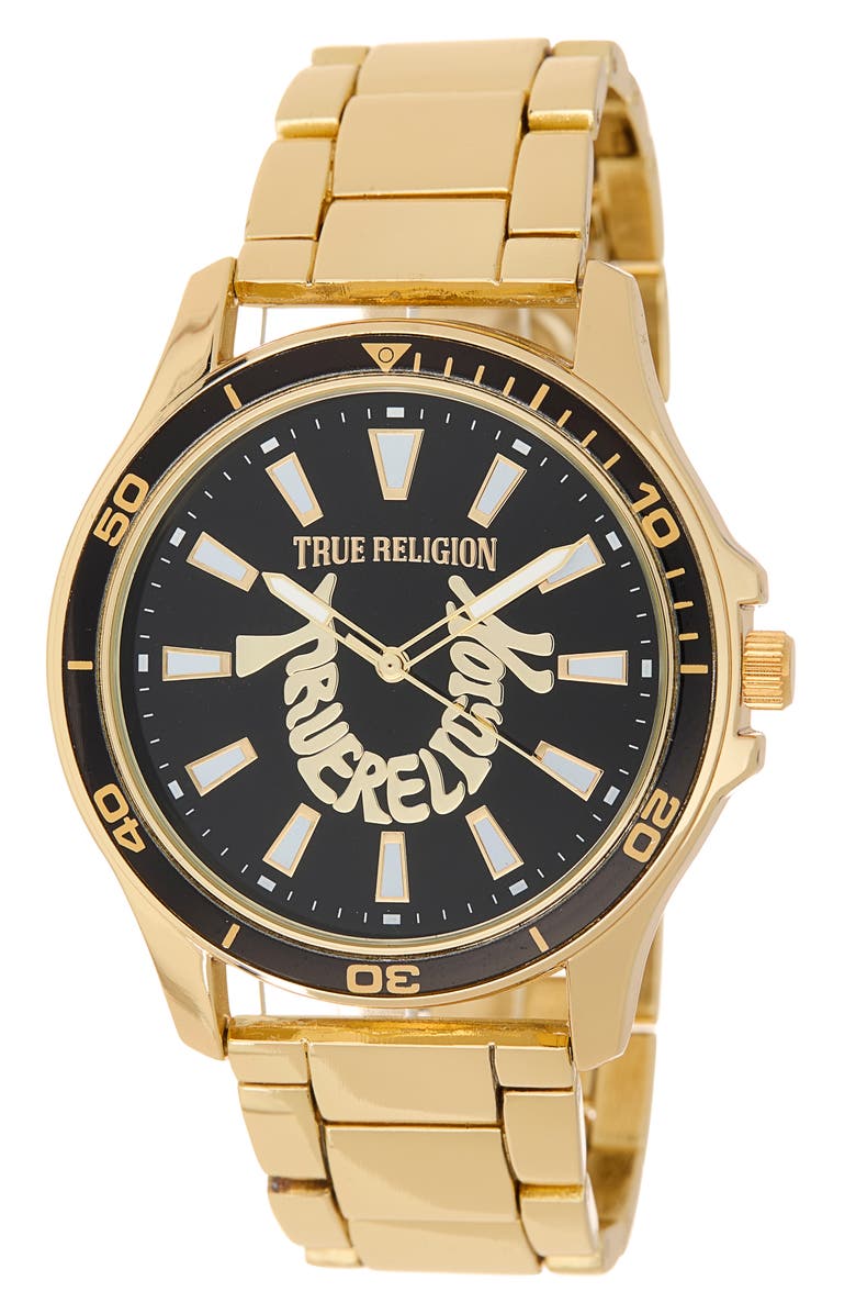 True Religion Arched Logo Bracelet Watch, 42.6mm, Main, color, Gold