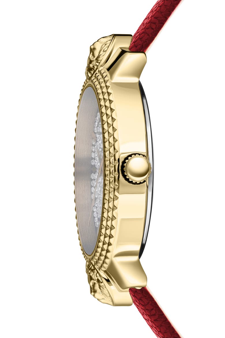Mouffetard Swarovski Crystal Embellished Leather Strap Watch, 38mm, Alternate, color, GOLD