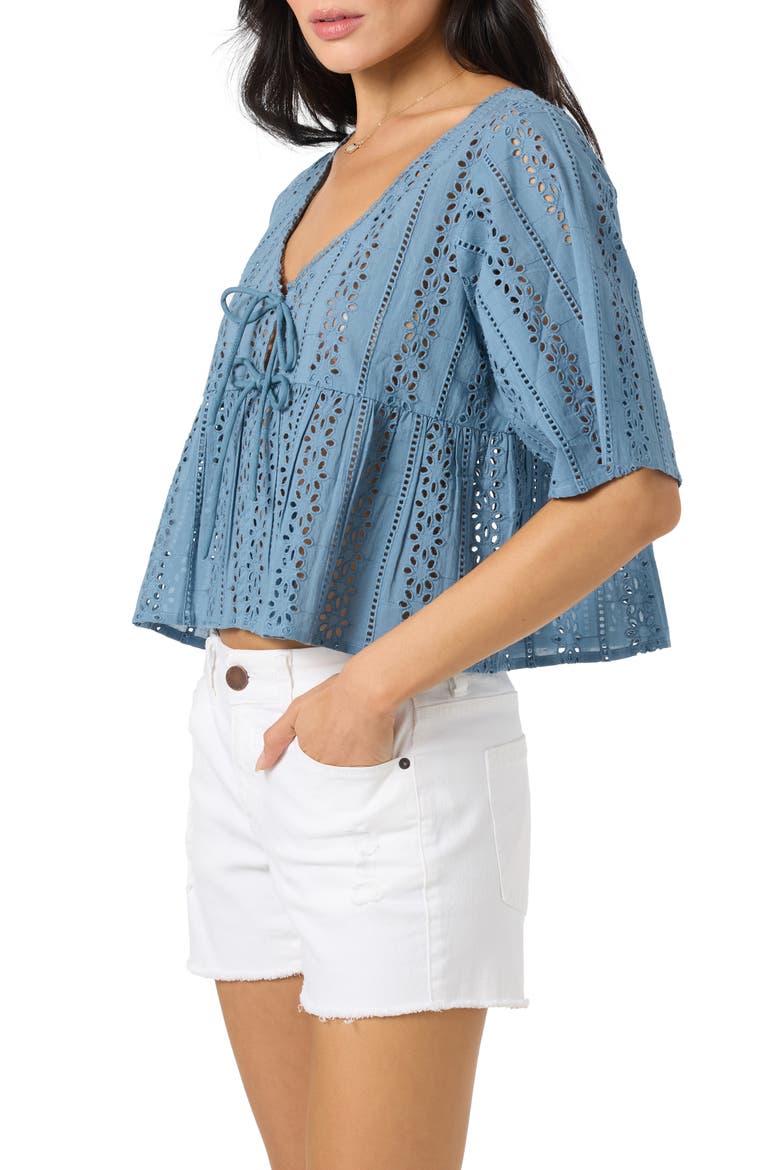 Loni Eyelet Babydoll Top, Alternate, color, PROVINCIAL BLUE