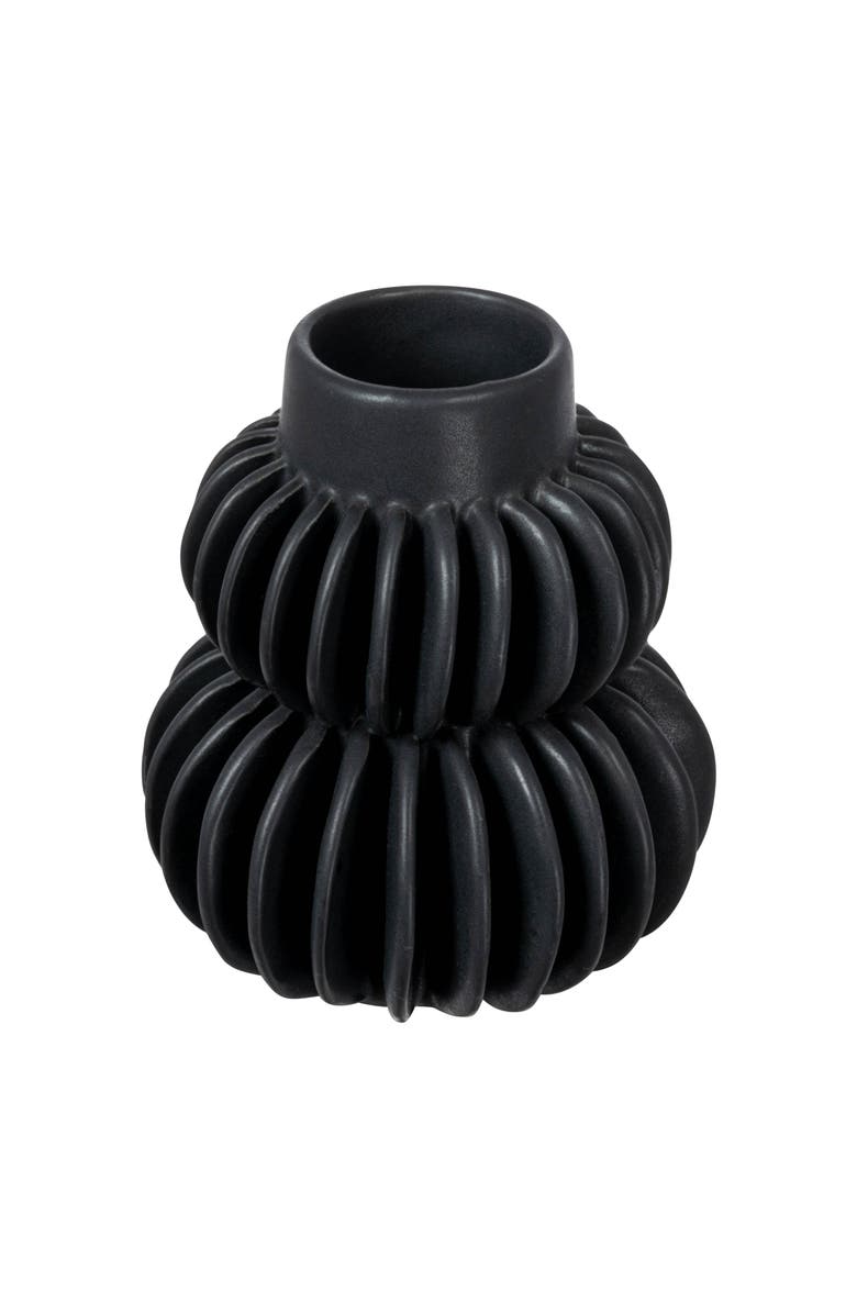 Storied Home Decorative Pleated Stoneware Vase, Black, Main, color, Black