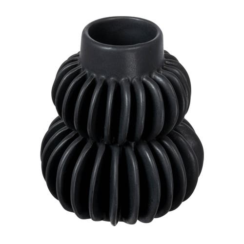 Storied Home Decorative Pleated Stoneware Vase, Black In Black
