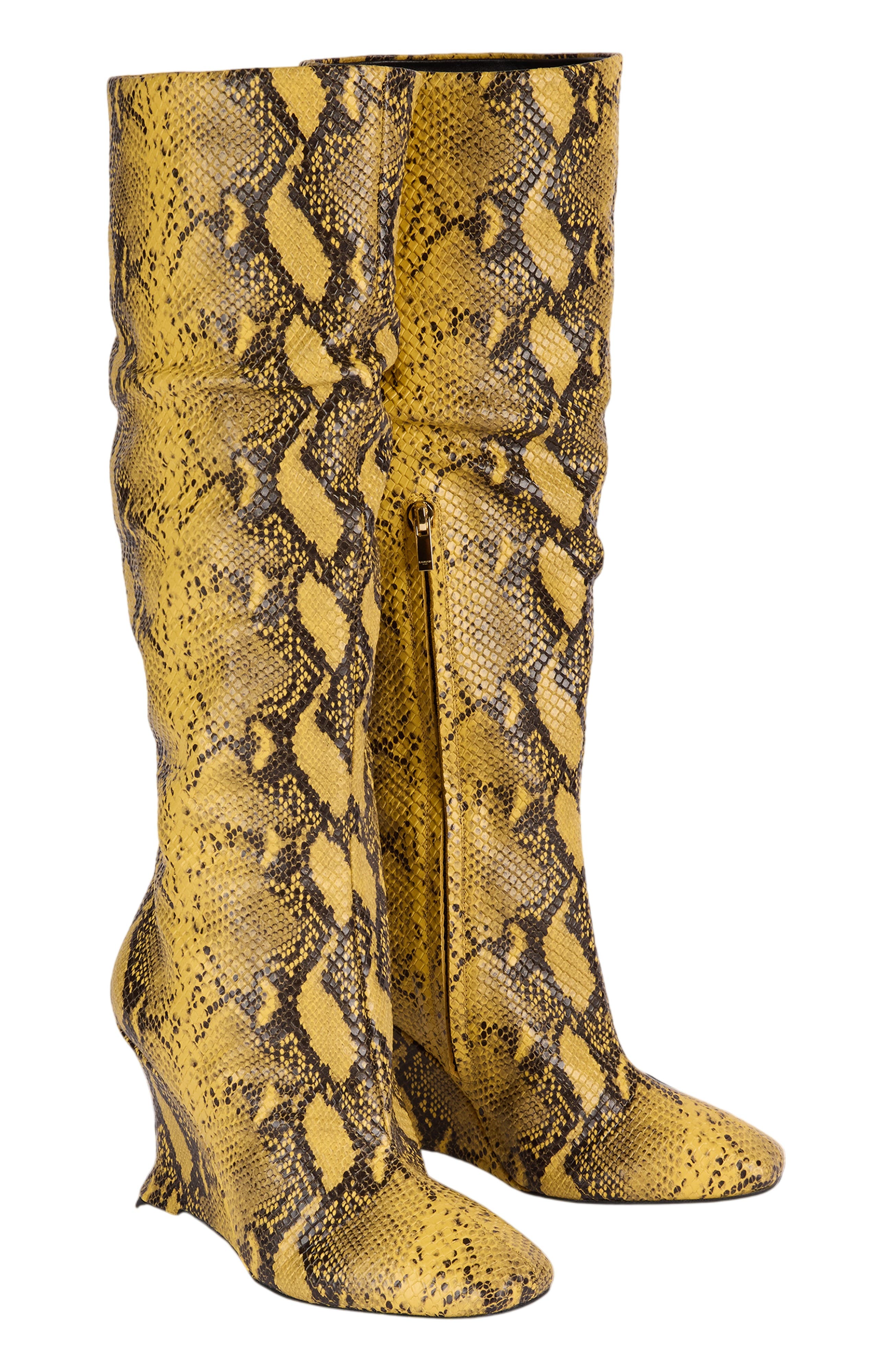 Wedge boots in python-effect leather, Alternate, color, yellow