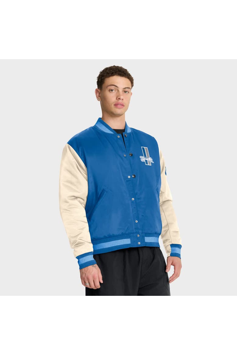 Men's Nike Blue/Cream Detroit Lions Rewind Legacy Full-Snap Bomber Jacket, Main, color, Blue