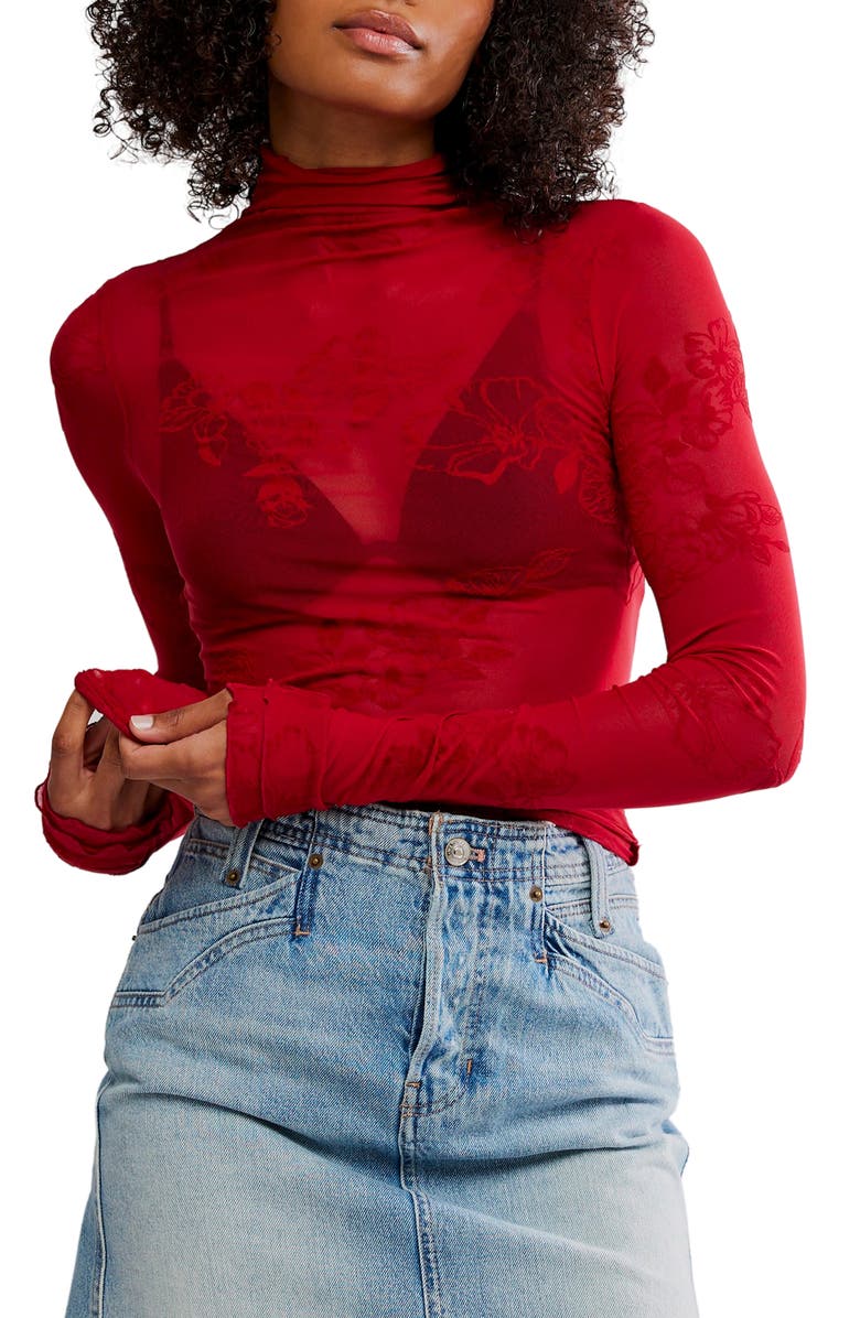 Free People You Decide Lace Mesh Top, Main, color, Deep Cherry