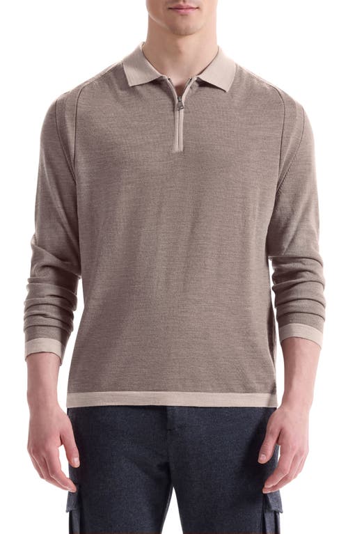 Bugatchi Long Sleeve Merino Wool Quarter Zip Polo Sweater In Brown