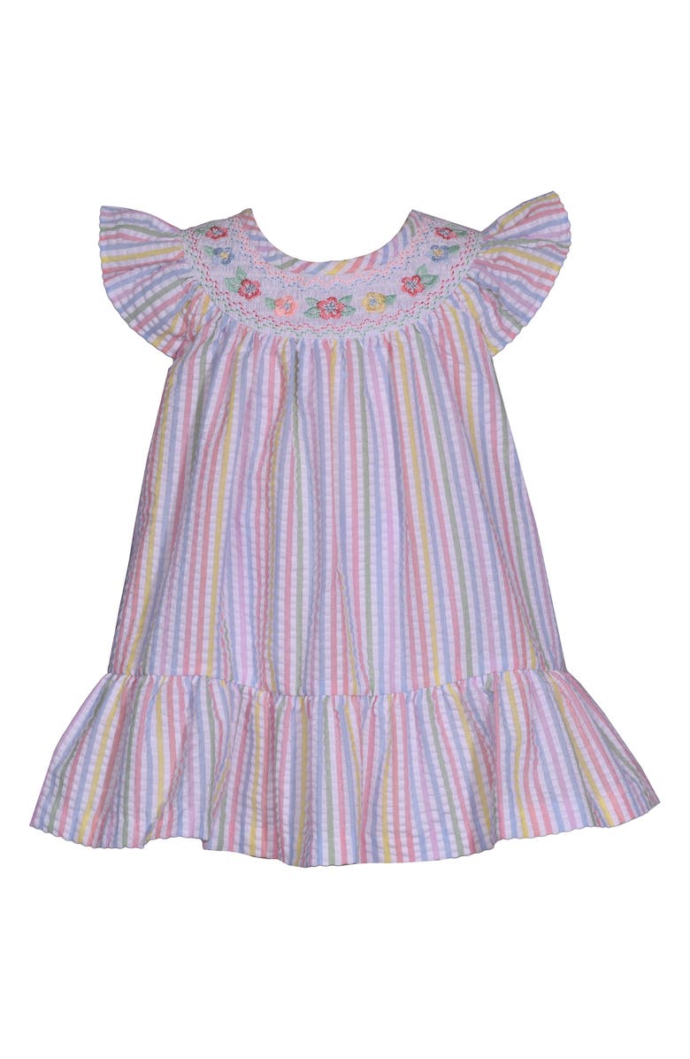 Iris & Ivy Flutter Sleeve Smocked Seersucker Dress, Main, color,