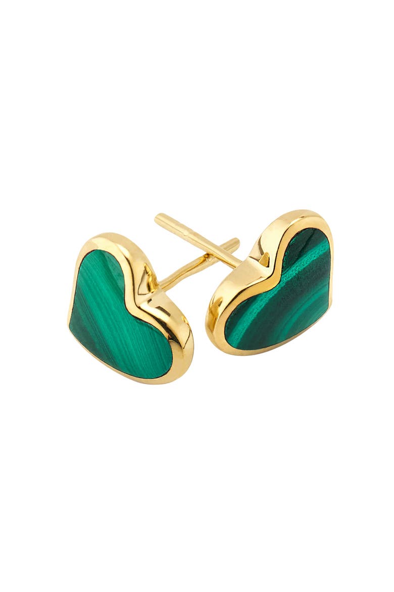 Heart Stud Earring Set In Sterling With 18K Gold Overlay, Alternate, color, Green