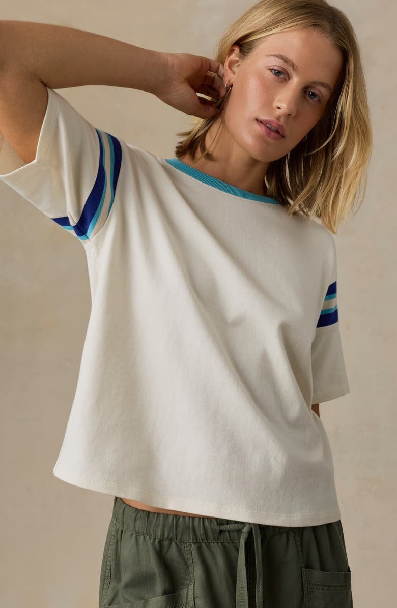 Faherty Throwback Stripe Sleeve Organic Cotton T-Shirt, Alternate, color, Seaside Varsity