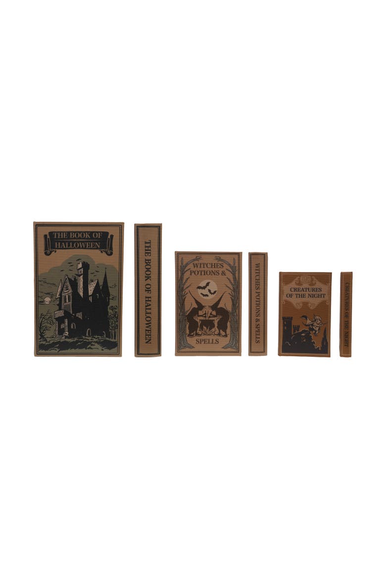 3-Piece Wood and Linen Halloween Themed Book Storage Boxes, Multicolor, Main, color, Multicolor