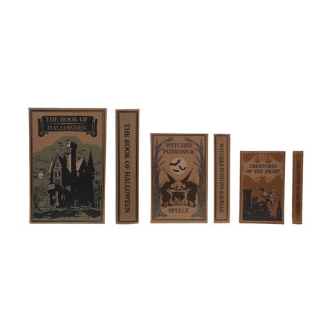 3-Piece Wood and Linen Halloween Themed Book Storage Boxes, Multicolor