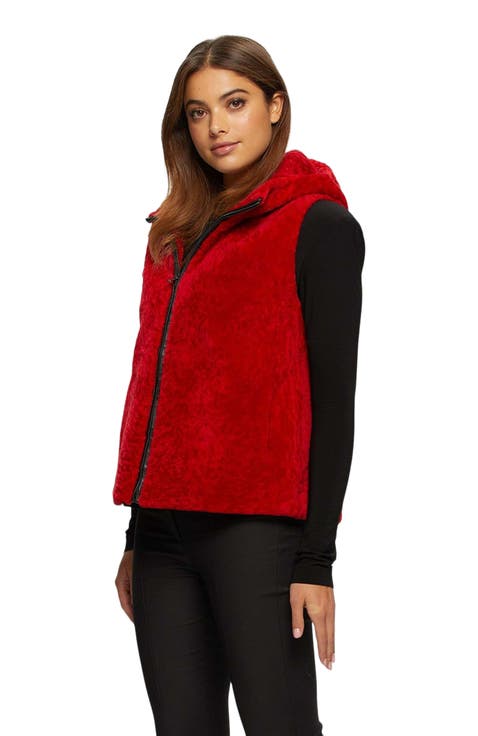 Reversible Genuine Shearling Hooded Vest