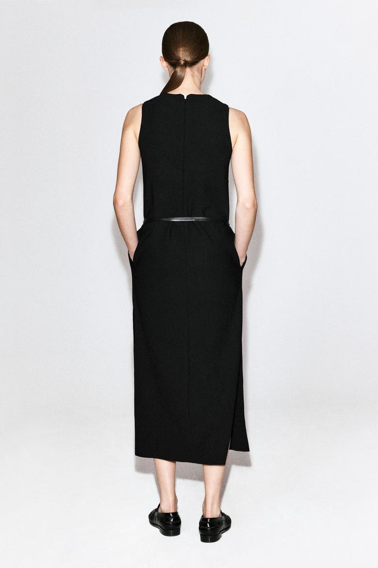 Sleeveless Crepe Midi Dress, Alternate, color, BLACK