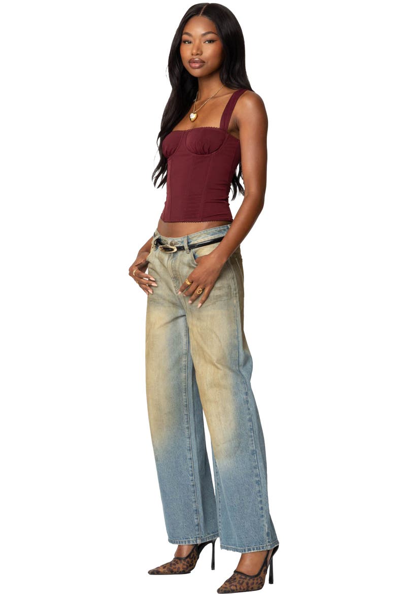 Marcella Mesh Corset Tank Top, Alternate, color, BURGUNDY