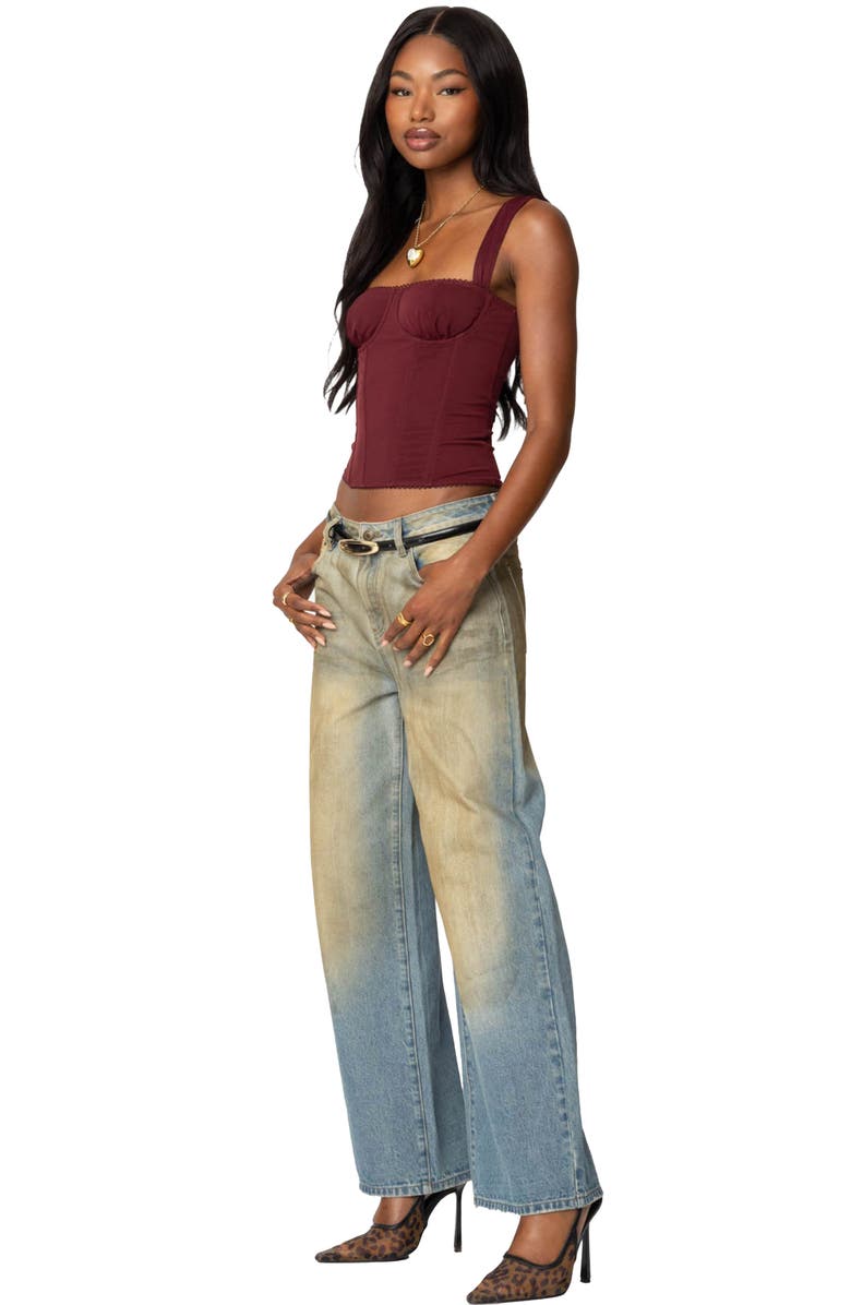 EDIKTED Marcella Mesh Corset Tank Top, Alternate, color, Burgundy