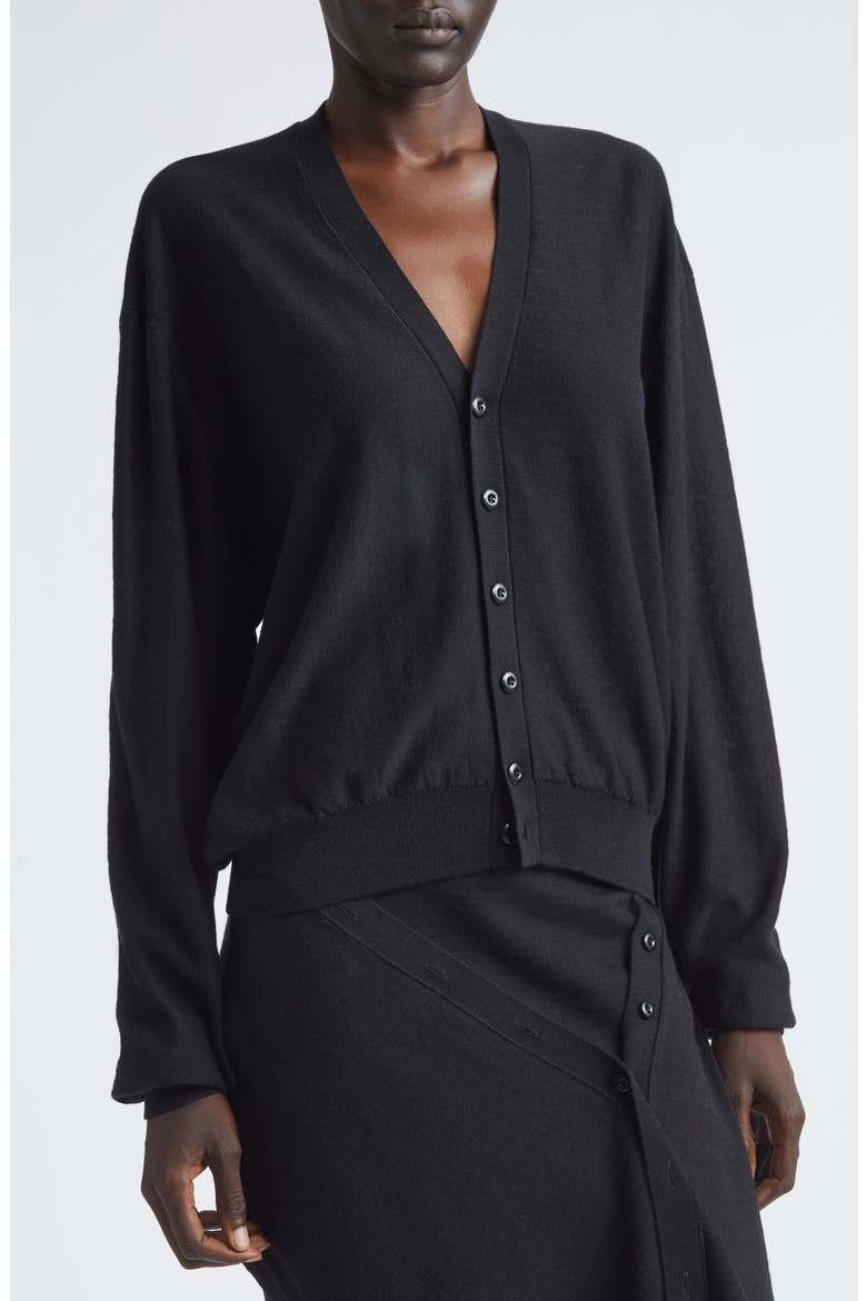 Twisted Merino Wool Blend Cardigan, Alternate, color, BLACK