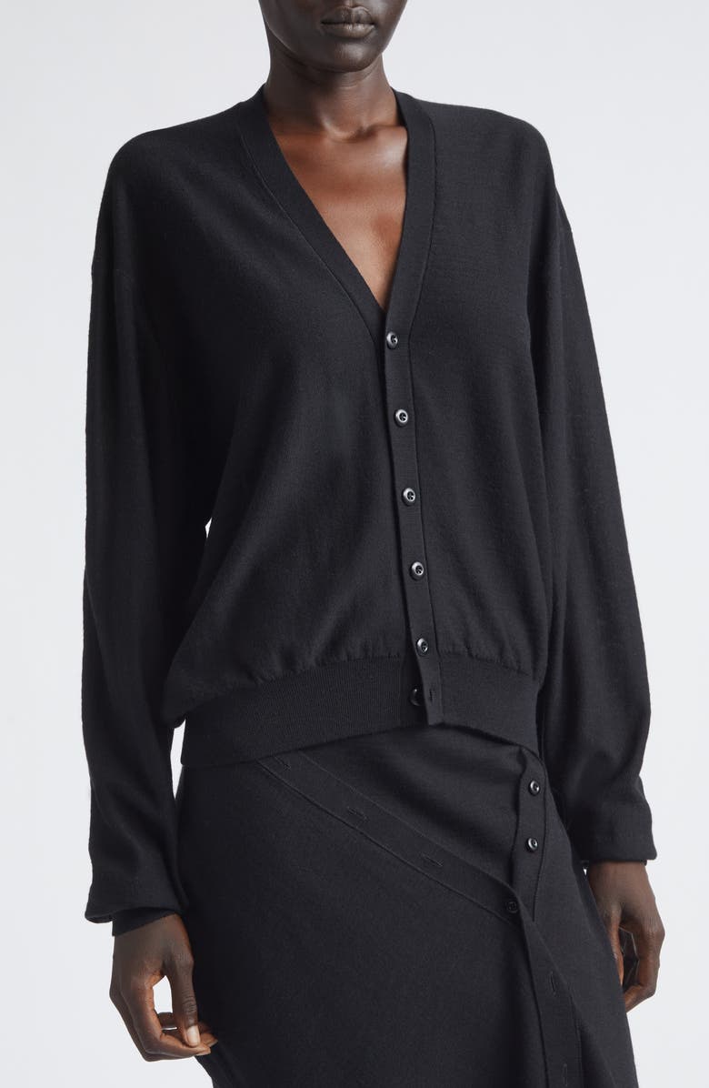 Lemaire Twisted Merino Wool Blend Cardigan, Alternate, color, Black