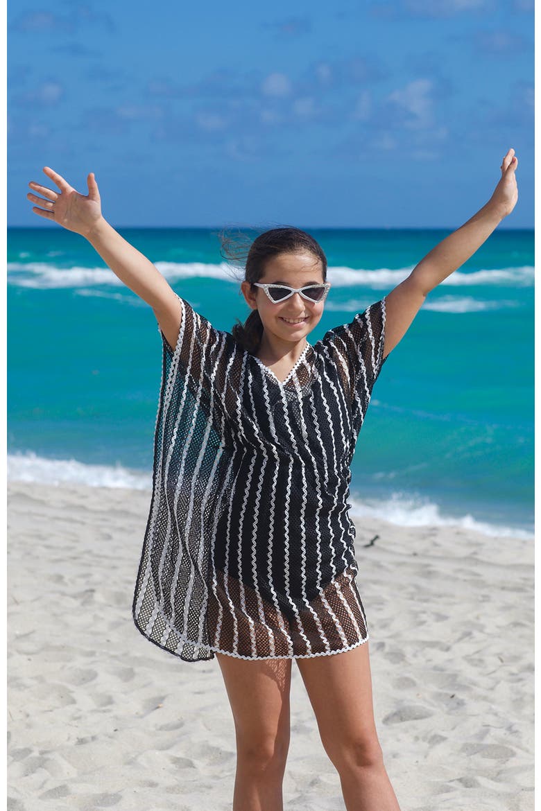 Striped Mesh Caftan Pareo, Alternate, color, Black-White