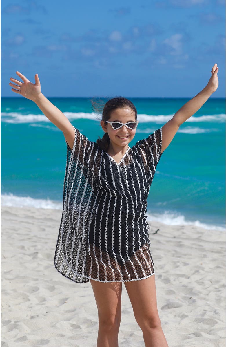 NESSI BYRD Striped Mesh Caftan Pareo, Alternate, color, Black-White