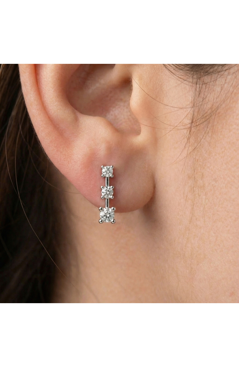 Bliss Diamond 1Ct Three Stone Drop Earrings 10k Gold Lab Grown 5/8" Tall Push Back, Alternate, color, 10K White Gold