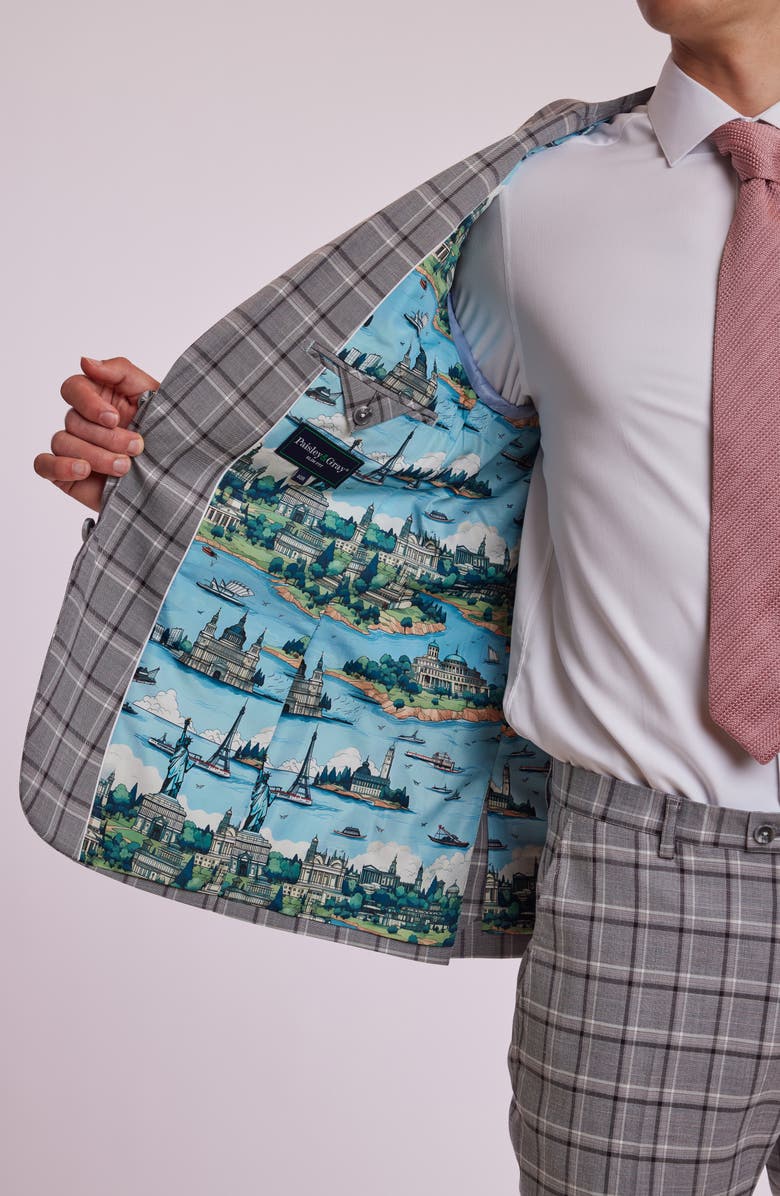 PAISLEY & GRAY Ashton Slim Fit Plaid Sport Coat, Alternate, color, Grey Wht Peach Check