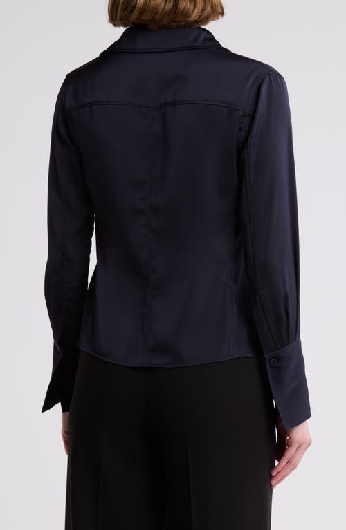 T Tahari Solid Long Sleeve Button-up Shirt In True Navy