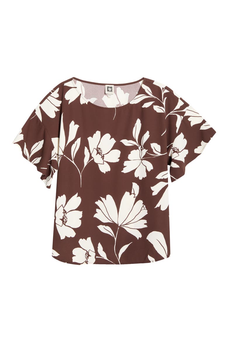Floral Flutter Sleeve Bateau Neck Top, Alternate, color, DK CHOC/ WHT DV