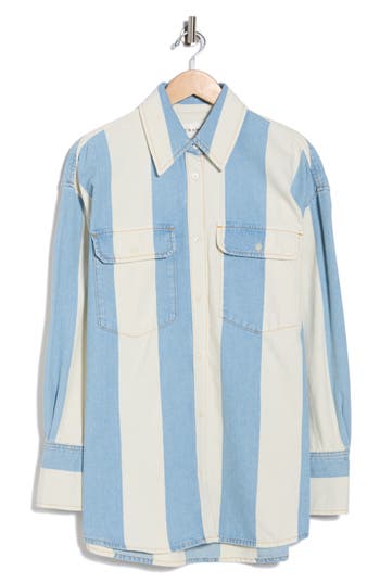 Frame The Borrowed Oversized Striped Cotton-poplin Shirt In Blue