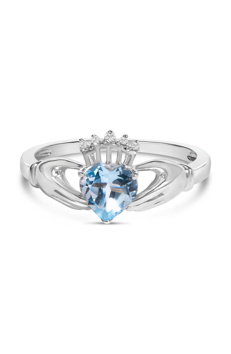 Haus of Brilliance Sterling Silver Blue Topaz Heart Claddagh Ring, Main, color, Silver