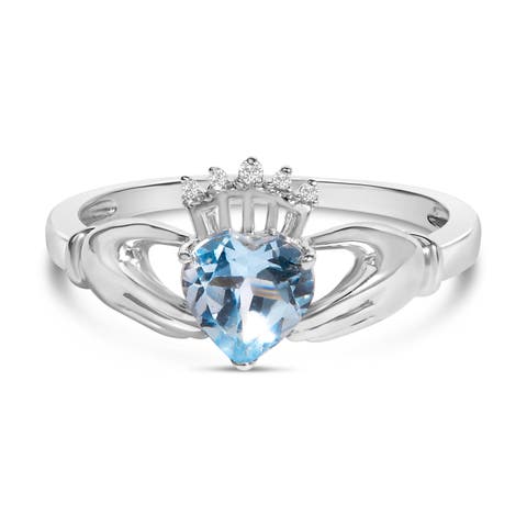 Sterling Silver Blue Topaz Heart Claddagh Ring