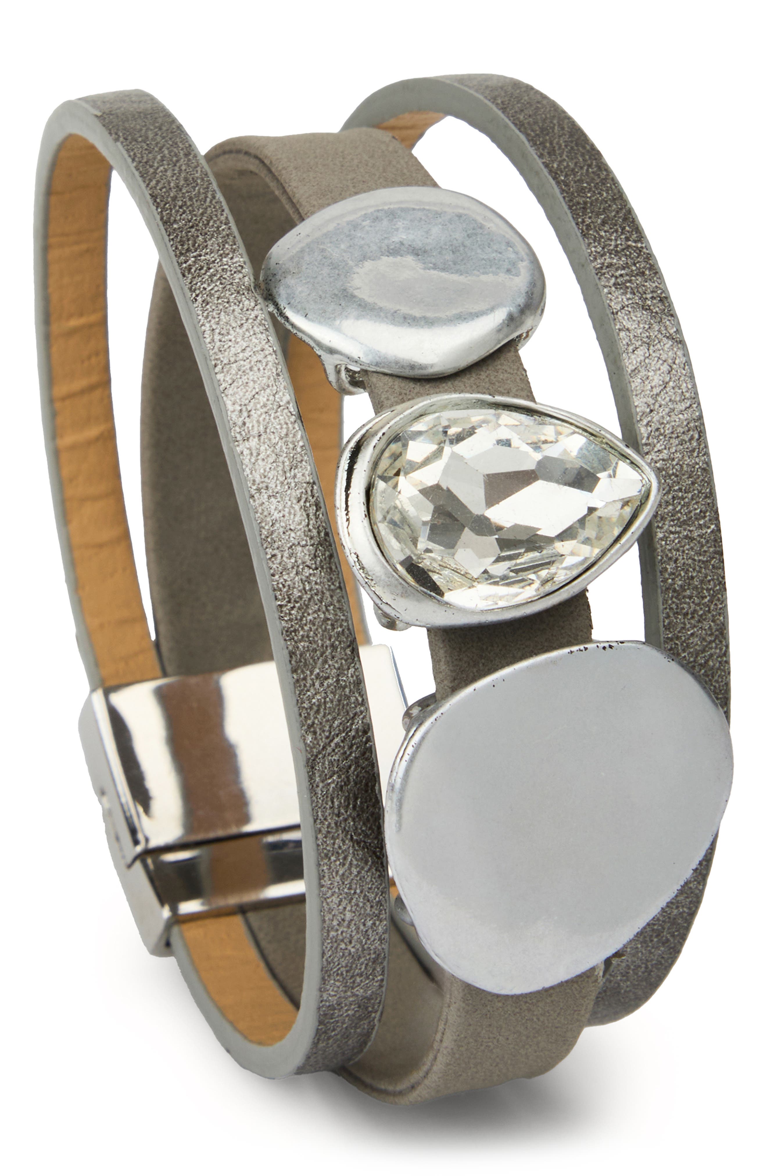 SAACHI Crystal & Hammered Charm Layered Bracelet