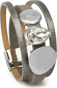 SAACHI Crystal & Hammered Charm Layered Bracelet