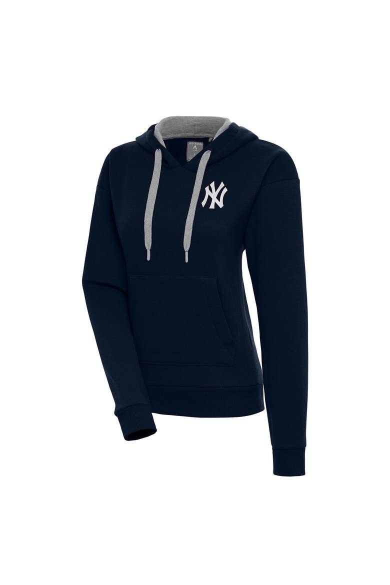Women's Antigua  Navy New York Yankees Brushed Metallic Victory Pullover Hoodie, Main, color, Navy