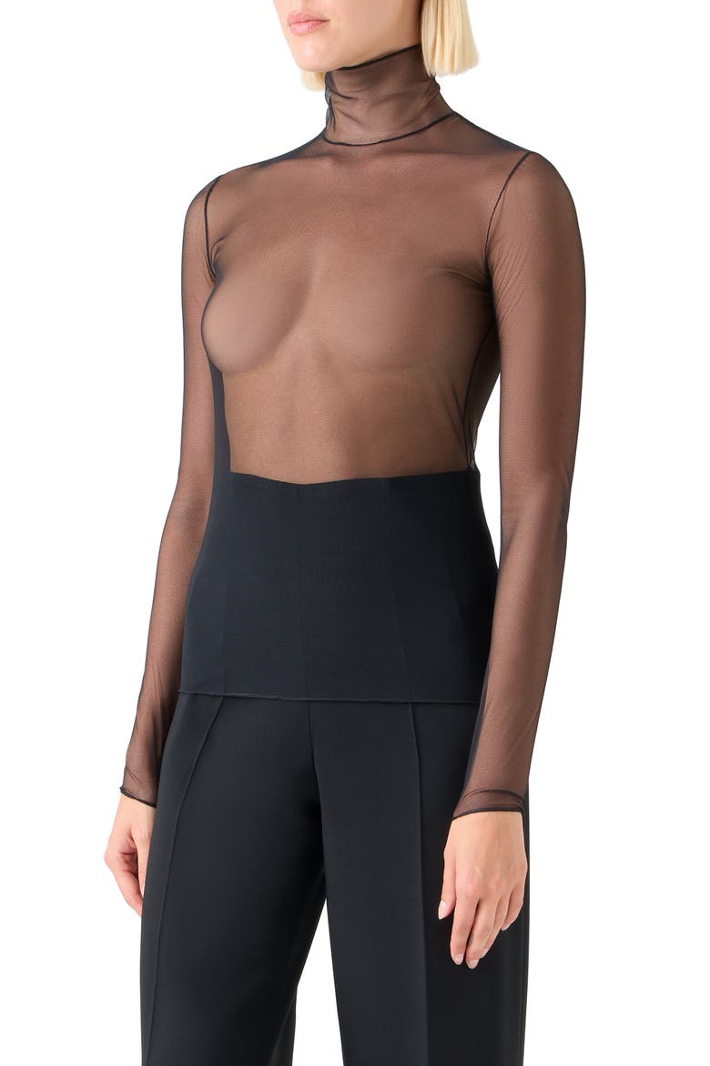Mock Neck Sheer Tulle Top, Alternate, color, BLACK