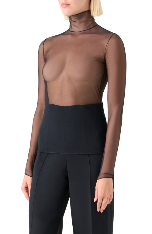 Akris Mock Neck Sheer Tulle Top In Black