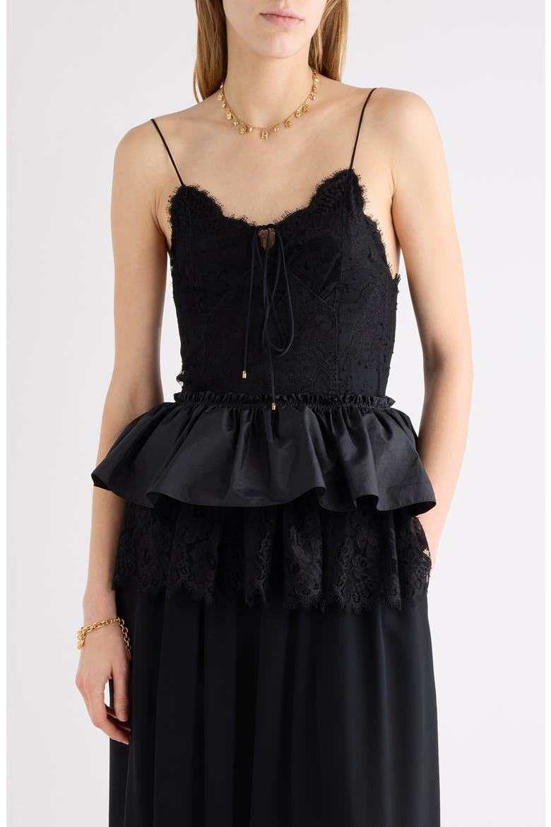 Lace and Technical Taffeta Peplum Camisole, Main, color, BLACK